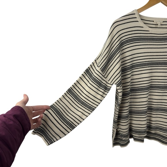 Eileen Fisher Boxy Fit Oversized 100% Organic Cotton Striped Sweater Ivory Black - Picture 8 of 16